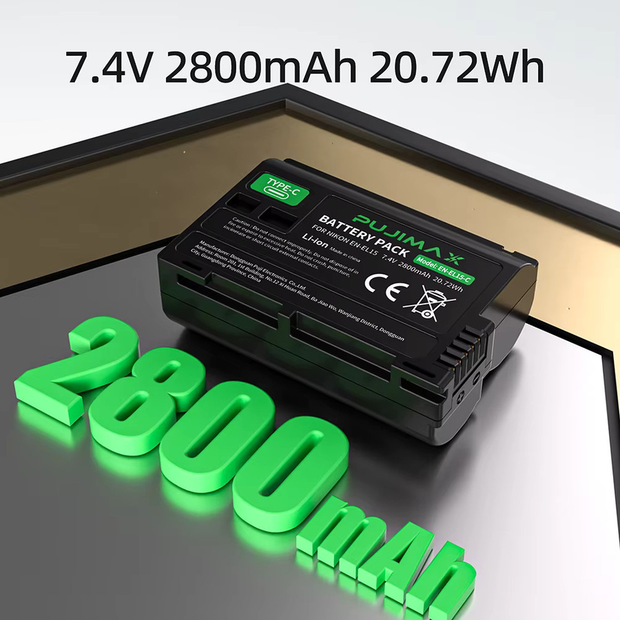 PUJIMAX EN-EL15C Akku mit USB-C Anschluss, 2800mAh, Schwarz, für Nikon Z5, Z6, Z6 II, Z7, Z7II, D7000, D7100, D7200, D850, D750, D7500, D810 - Bild 2