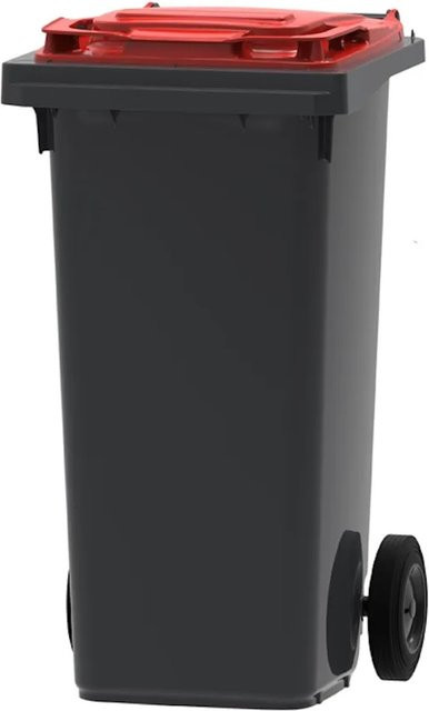 PROREGAL Mülltonne Müllgroßbehälter mit 2 Rädern, 120 Liter, Grau mit rotem Deckel, H x B x T: 97,4 x 47,9 x 55,5 cm - Bild 1