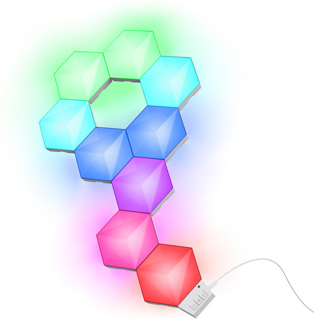 Gaming GXT 902 VYBZ Sechseckige RGB-LED-Lichtpaneele in Weiß mit Fernbedienung und Timer, erweiterbar und selbstklebend - Bild 1