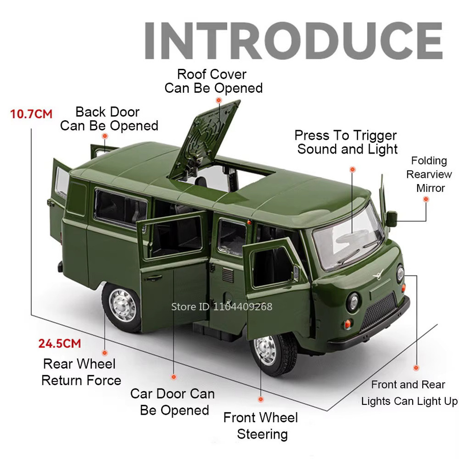 RMZ city UAZ Traveler Automodell, Maßstab 1:18, Metall, Licht und Sound - Bild 3