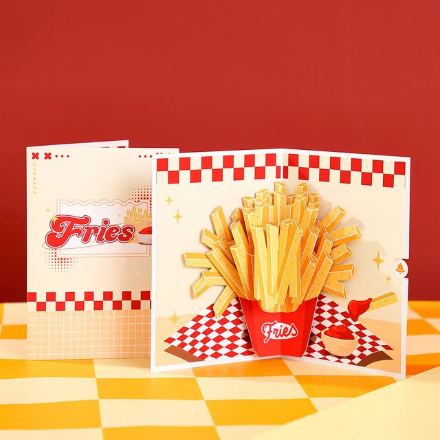 Opjoys 3D Pop-Up-Karte Pommes-Frites in Mehrfarbig für Geburtstage und besondere Anlässe - Bild 1