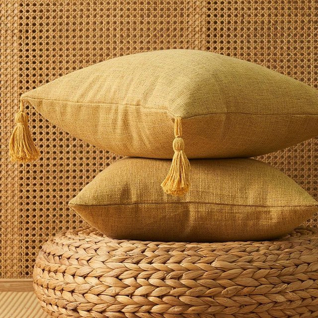 Strukturierter Dekokissenbezug von Yiran bag in Gelb, quadratischer Akzentbezug im Landhausstil mit Reißverschluss, B/H: 45 x 45 cm - Bild 1