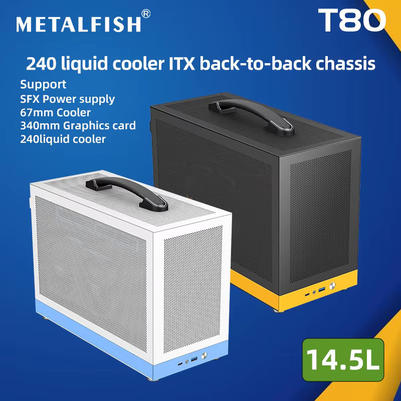 METALFISH T80 ITX Mini-PC-Gehäuse in Schwarz mit Schnellverschluss-Mesh, 14,5 l, unterstützt SFX-Netzteil, 340 mm GPU und 240 mm Flüssigkeitskühler - Bild 2
