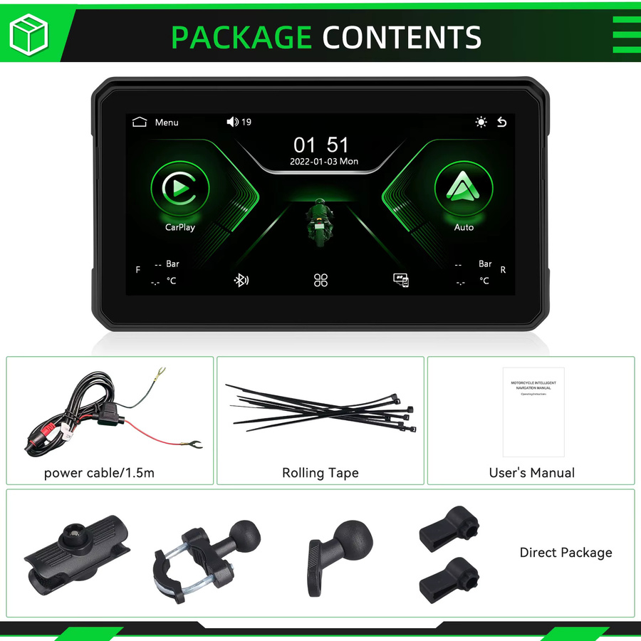 Podofo 6-Zoll Carplay Tragbarer Smart Player Motorrad-Monitor mit DVR-Navigation, Bluetooth und Android Auto, IP67 Wasserdicht, Schwarz - Bild 5