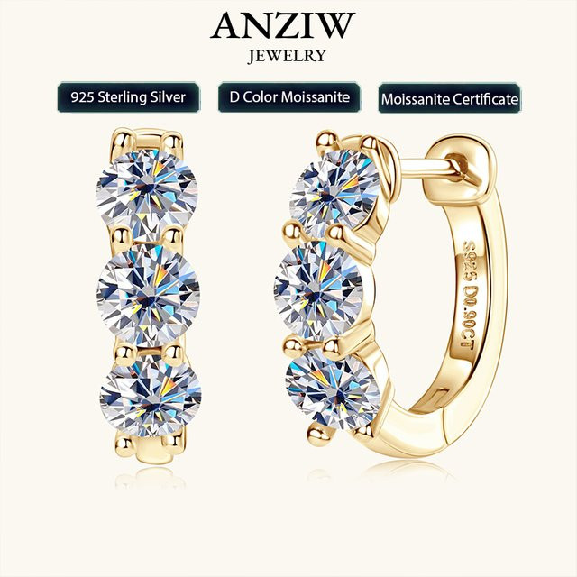 Anziw Ohrringe, 925 Silber, Moissanit, Damen, 4 mm - Bild 1
