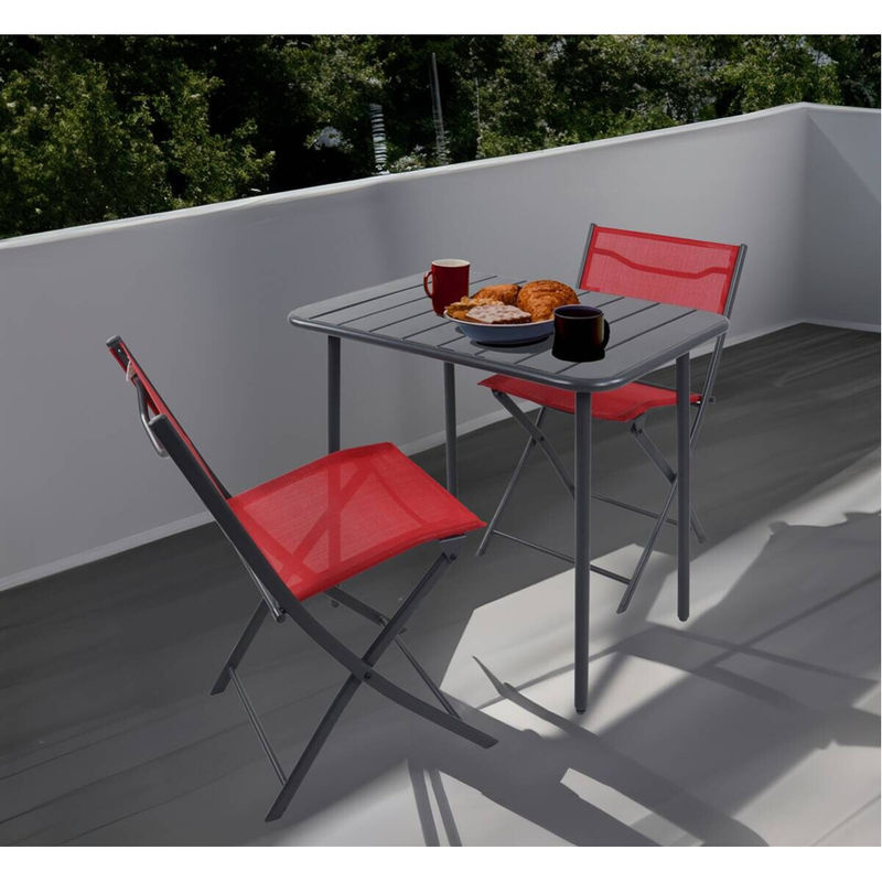VCM 3-teilige Gartensitzgruppe Sumila in Rot aus Metall und Textilene für Balkon und Terrasse, Tisch mit 2 Klappstühlen, B/T/H: 80 x 55 x 79 cm - Bild 4