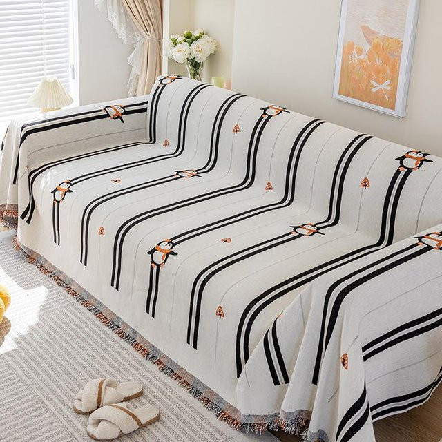 Super Six Chenille Sofa Überwurfdecke mit Streifen, Schwarz-Weiß, B/B: 90 x 90 cm - Bild 1