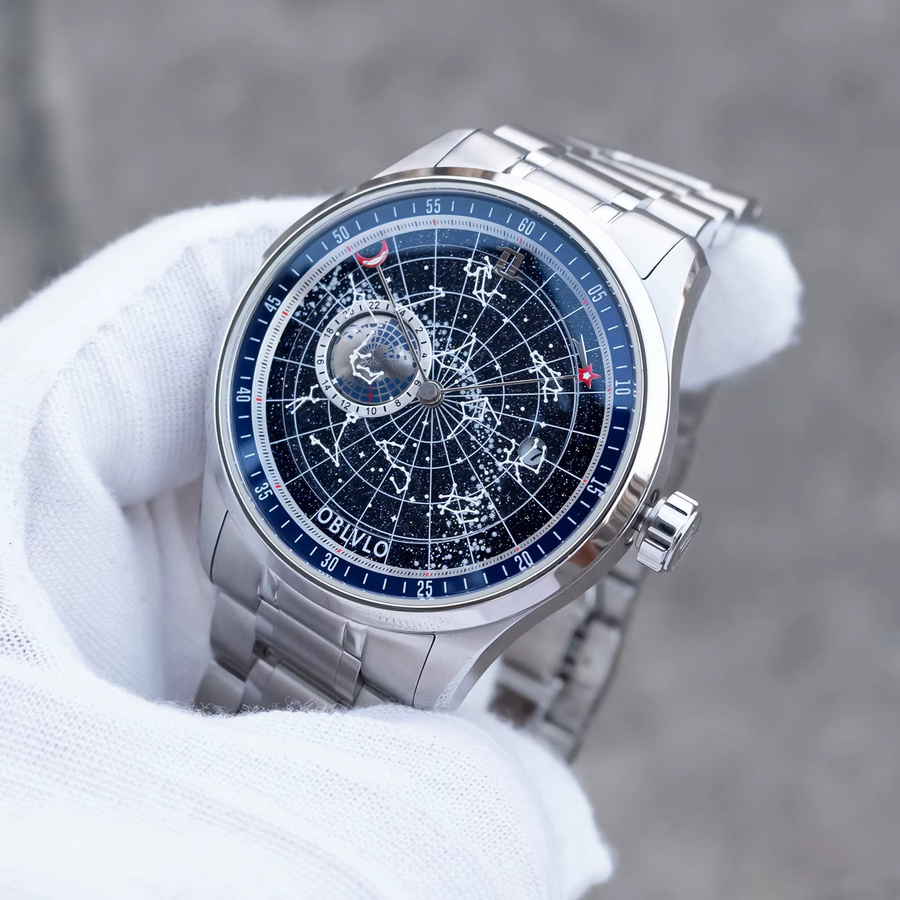 OBLVLO Armbanduhr Automatik, Roségold, Edelstahl, Blau, Herren - Bild 1
