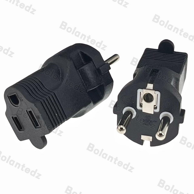 Bolantedz Steckdose Konverter Schwarz: EU 4,8 mm Netzteil-Stecker auf USA Kanada 5-15R Buchse - Bild 1
