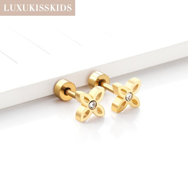 LUXUKISSKIDS Ohrstecker Kleeblatt, Edelstahl, Gold, Kristall, Kinder - Bild 1