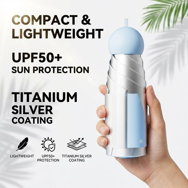 Mustarpicking Mini-Reiseschirm mit Tasche in Schwarz und Titan, kompakter UV- und Regenschutz mit UPF50+ - Bild 1