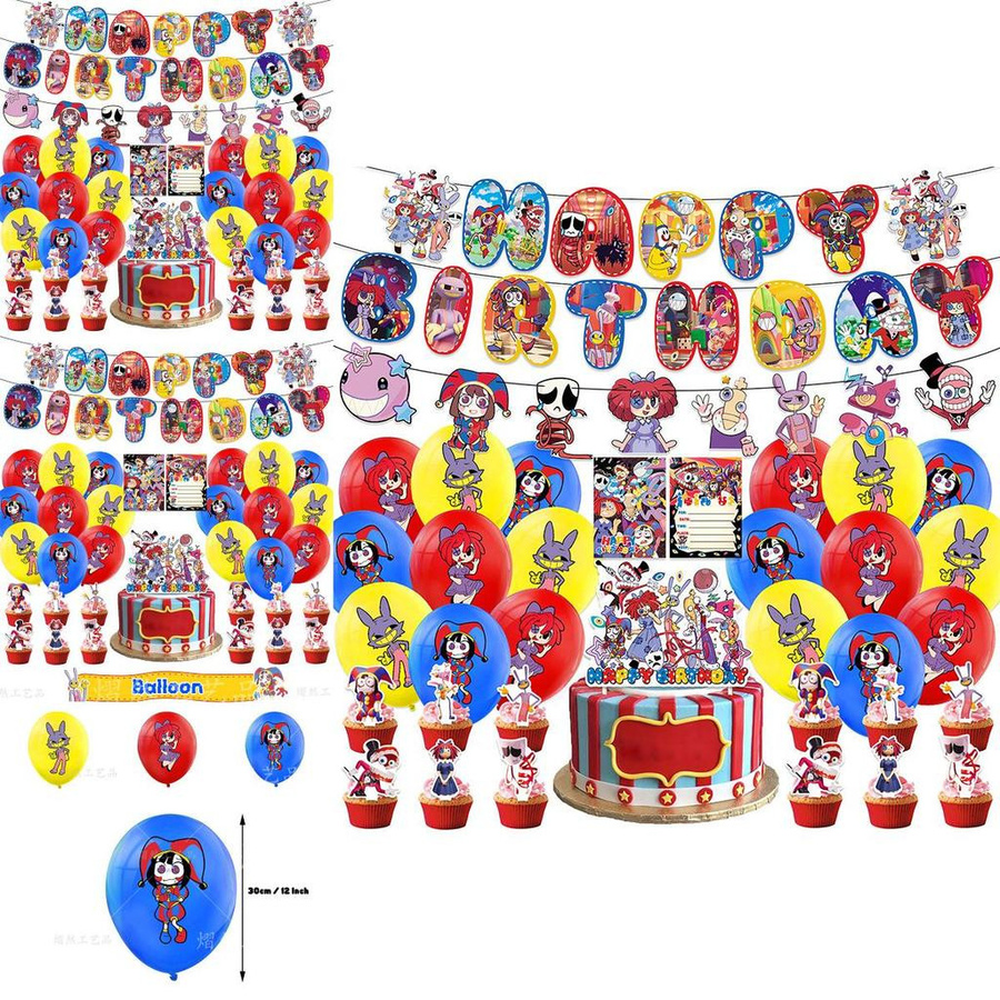 HauteHive Digitaler Zirkus Ballon-Set aus Papiermaterial in Mehrfarbig (Gelb, Rot, Blau) für Geburtstagsfeiern - Bild 4