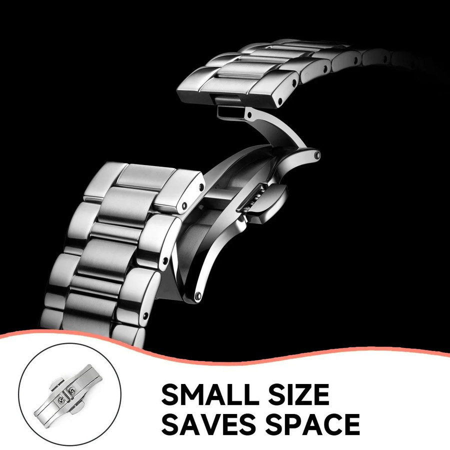 CAOWTAN Uhrenarmband-Knopf Schmetterlingsverschluss, Edelstahl, Silber, 23mm - Bild 2