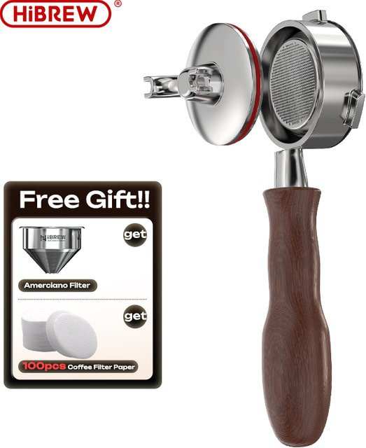 HiBREW 2 in 1 Siebträger mit 3 Ohren für H7A H10A H10 Plus Espresso Maschinen, 58 mm, Silber - Bild 1