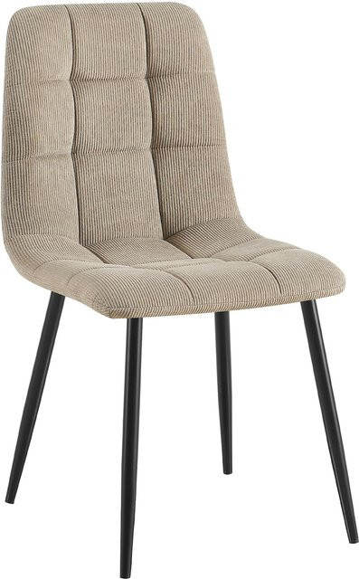 CLP Esszimmerstuhl Antibes Küchenstuhl gepolstert mit gestepptem Cordbezug in Beige und Metallgestell, belastbar bis 150 kg - Bild 1