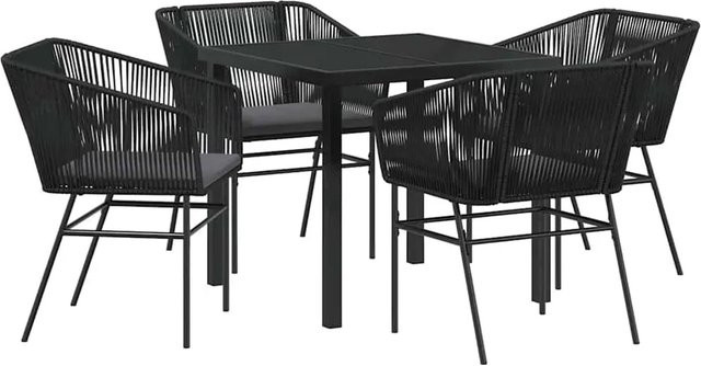 vidaXL 5-teiliges Garten-Esszimmer-Set aus schwarzem Poly-Rattan mit Kissen im modernen Design - Bild 1