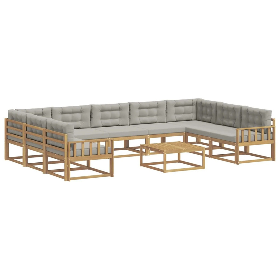 vidaXL Outdoor-Sofagarnitur aus massivem Akazienholz mit 10 Kissen in Weiß und Hellgrau - Bild 2