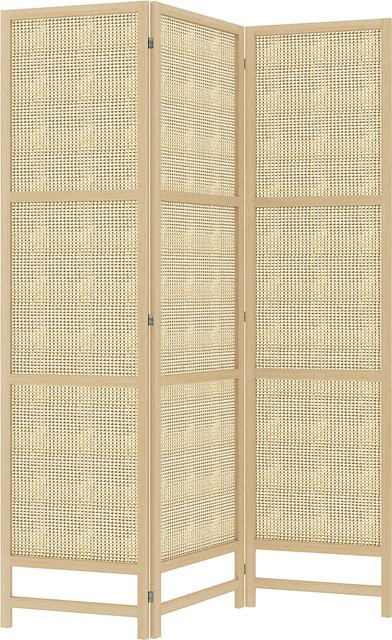 HOMCOM Paravent 3-teilig aus PP Rattan als Raumteiler und Sichtschutz in Natur, B/H: 135 x 180 cm - Bild 1