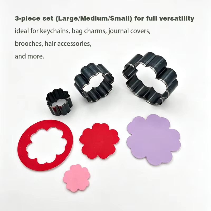 Dreiteiliges Set Metall-Stanzformen aus Kohlenstoffstahl in Silber für Wellenmuster und achtblättrige Blumen zur Gestaltung von Haaraccessoires, Ohrringen und Lederwaren - Bild 2