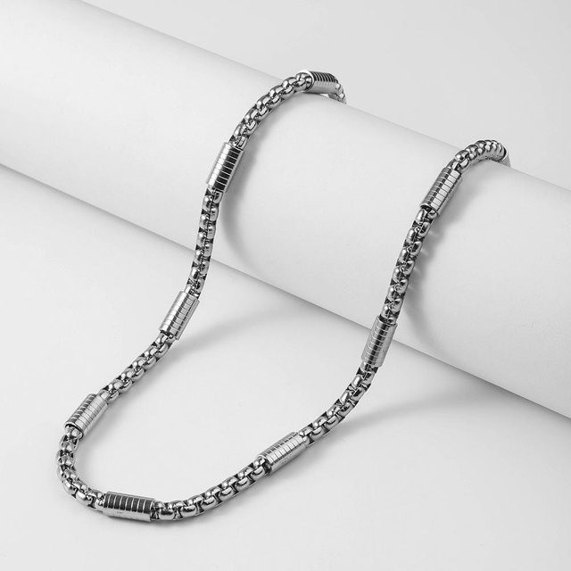 Anhänger Perlenkette Titanstahl, 55cm, gray, Herrenkette - Bild 1