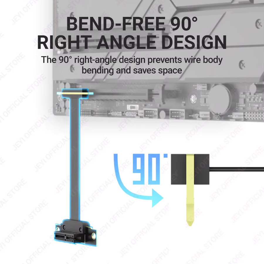 JEYI PCIe X1 Riser-Kabel in Schwarz, 90 Grad rechtwinkliges PCIe 4.0/3.0 Verlängerungskabel für WLAN-Karten, M.2-Adapter und USB-PCIe-Karten - Bild 3