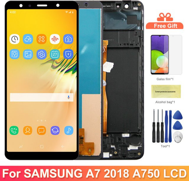 Samsung Galaxy A7 2018 Ersatz LCD-Display mit Rahmen und digitalem Touchscreen in Schwarz - Bild 1