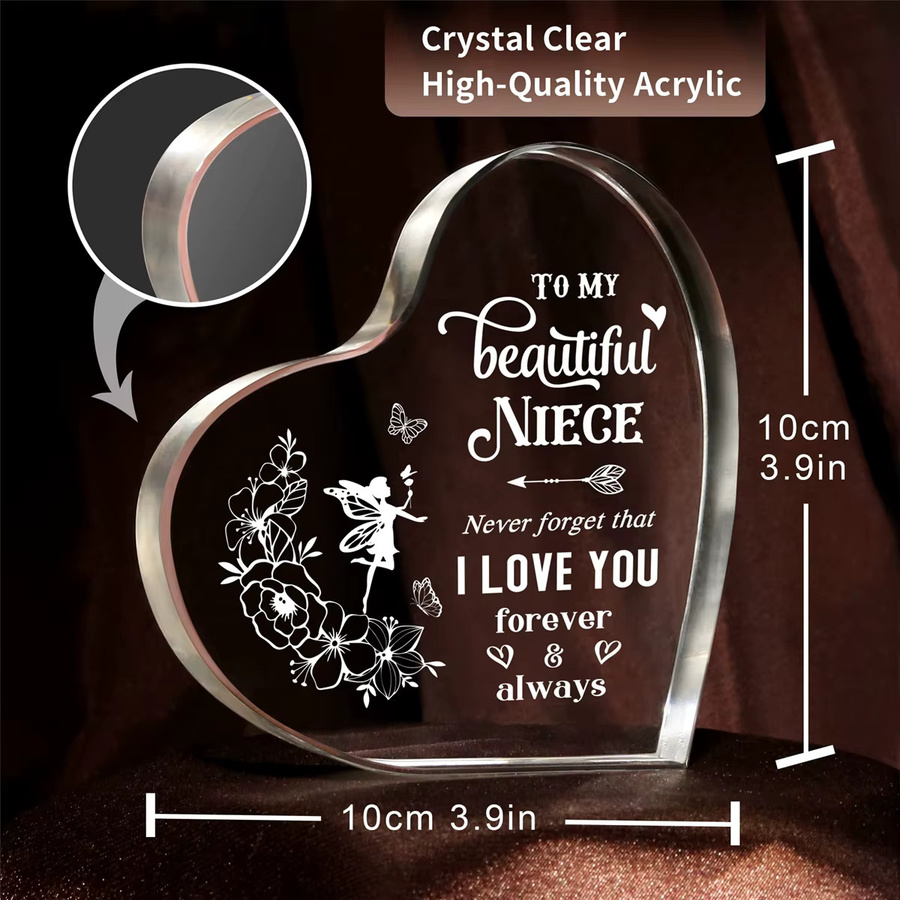 Personalisierte Acryl Tischdekoration für Nichten als Geburtstagsgeschenk, Transparent mit Herz- und Floral-Design - Bild 3