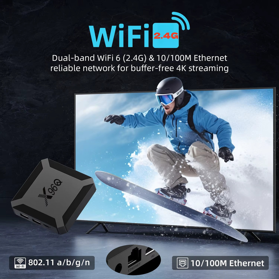X96Q Android 10 TV-Box mit Allwinner H313 Quad-Core, 4K UHD Smart Media Player, Schwarz, WLAN und Ethernet - Bild 3