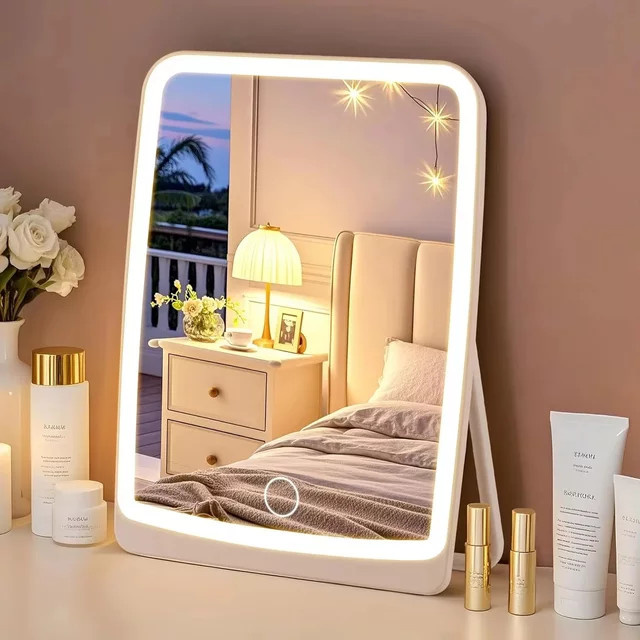 ggbingo LED Make-up-Spiegel mit Touchscreen, dimmbar in 3 Farben, weiß, aufladbar und faltbar für Tisch und Reisen - Bild 1