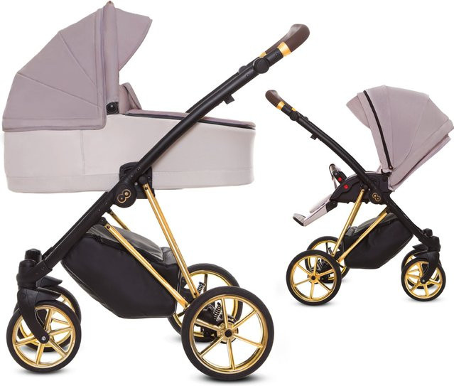 TPFLiving 2in1 Kinderwagen Ultra Stoff in Pastel mit Gestell in Gold - Bild 1