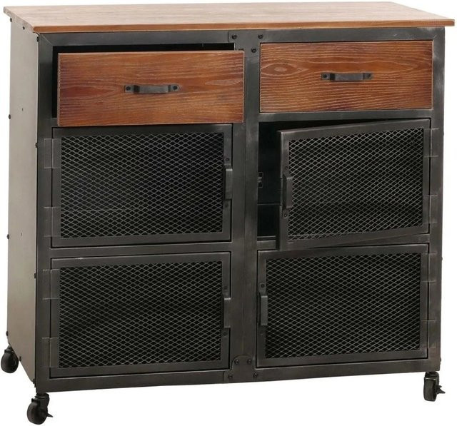 MCW Kommode N28 Industrial Retro mit 2 Schubladen und Rollen, Metall und Holz, Schwarz Braun, B/T/H: 90 x 40 x 100 cm - Bild 2