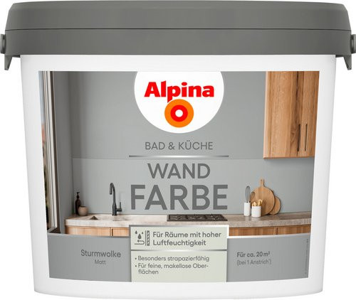 Alpina Wandfarbe Bad & Küche Sturmwolke Grau Matt 2,5 l - Bild 1