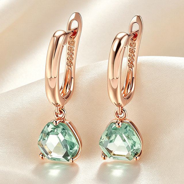 Kinel Tropfenohrringe, 585 Gold, Roségold, Green Stone, Zirkonia, Damen - Bild 1