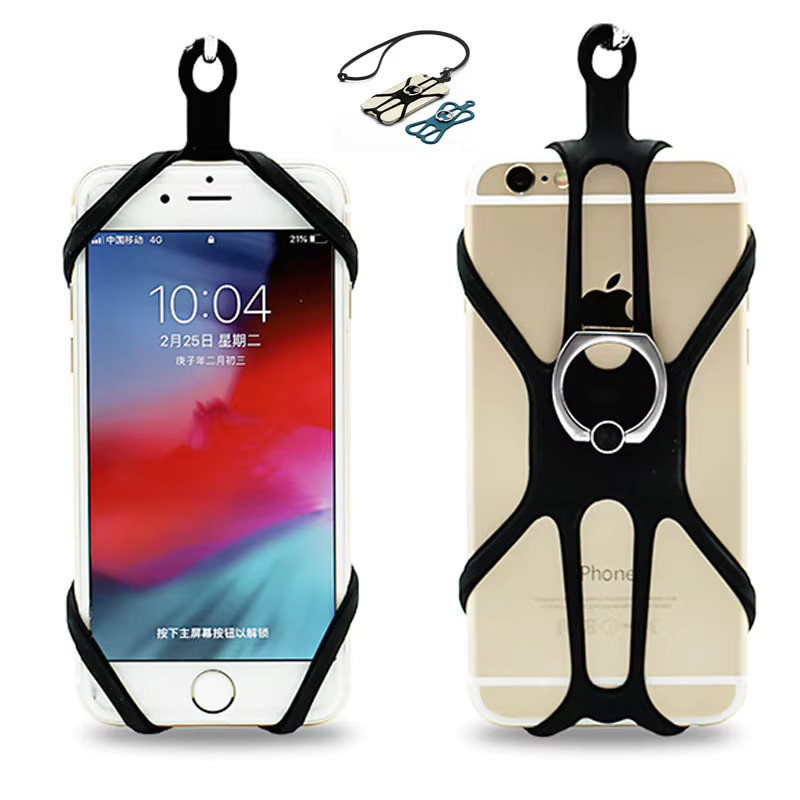 Universelles Silikon Handy Neck Strap Lanyard mit verstellbarem Trageband und drehbarem Ring in Schwarz - Bild 2