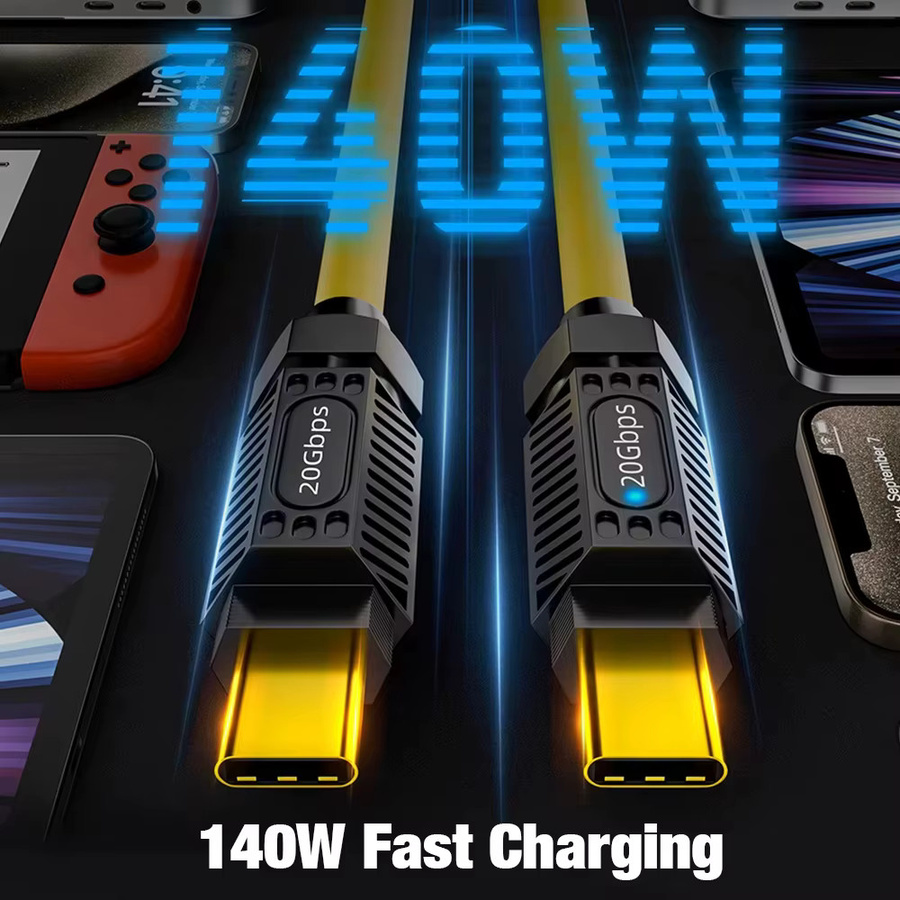 NNBILI USB C auf USB C Kabel mit 20 Gbit/s USB 3.2 und Thunderbolt 3 Kompatibilität, Federzug-Design, PD3.1 140 W 5 A, Gelb - Bild 2