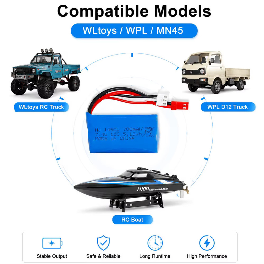 WLtoys Li-Ionen-Akku 2S 7,4V 700mAh mit JST-Stecker in Blau für RC-Autos, LKWs und Boote - Bild 3