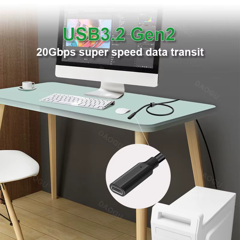 Letusoon USB-C Verlängerungskabel USB 3.2 Gen2 Typ C Extender in Schwarz mit 20 Gbit/s Datenübertragung, 4K 60 Hz Video und PD 240 W Ladefunktion - Bild 3