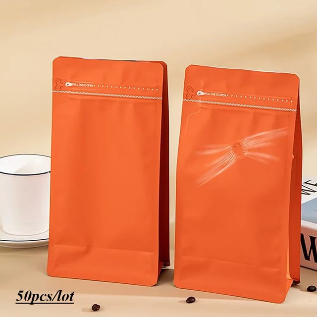 50 Stück Aspeed pack Kaffeeverpackungsbeutel mit Ventil aus Aluminiumfolie in Orange für Lebensmittel und Kaffeebohnen - Bild 1