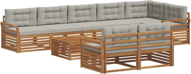 vidaXL Outdoor-Sofagarnitur in U-Form aus Akazienholz mit Kissen, Hellgrau und Natur - Bild 1