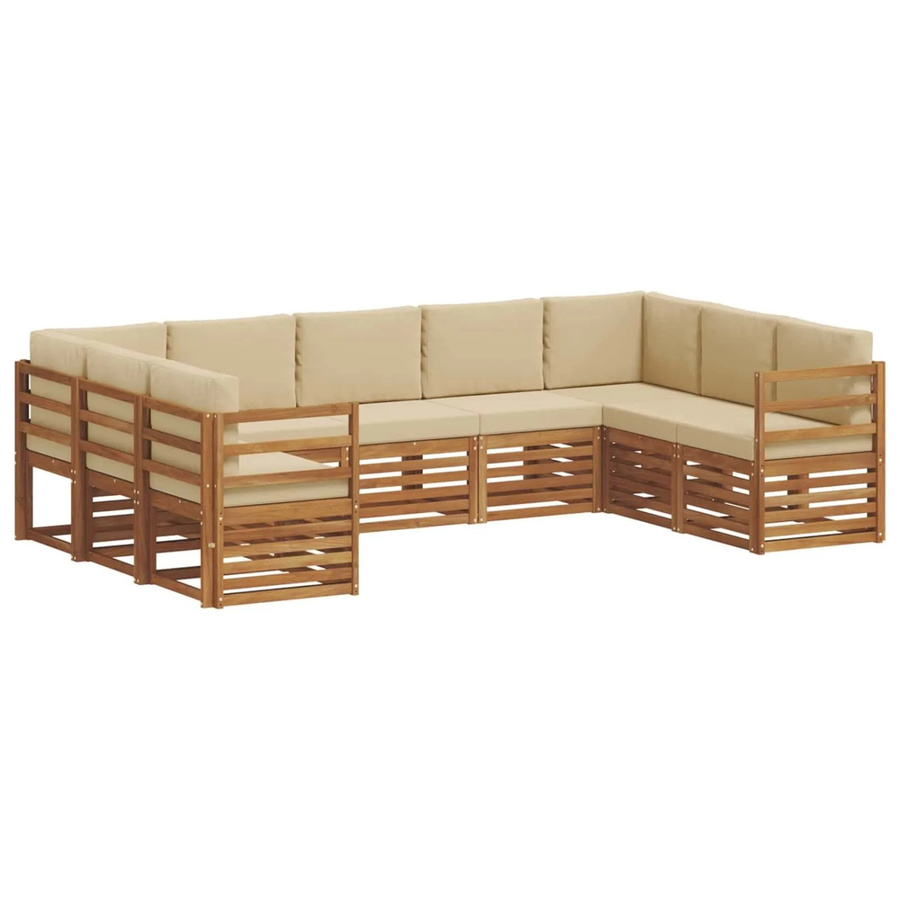 vidaXL Sofagarnitur 9-teilig in U-Form aus Massivholz Akazie, Farbe Natur und Beige - Bild 2