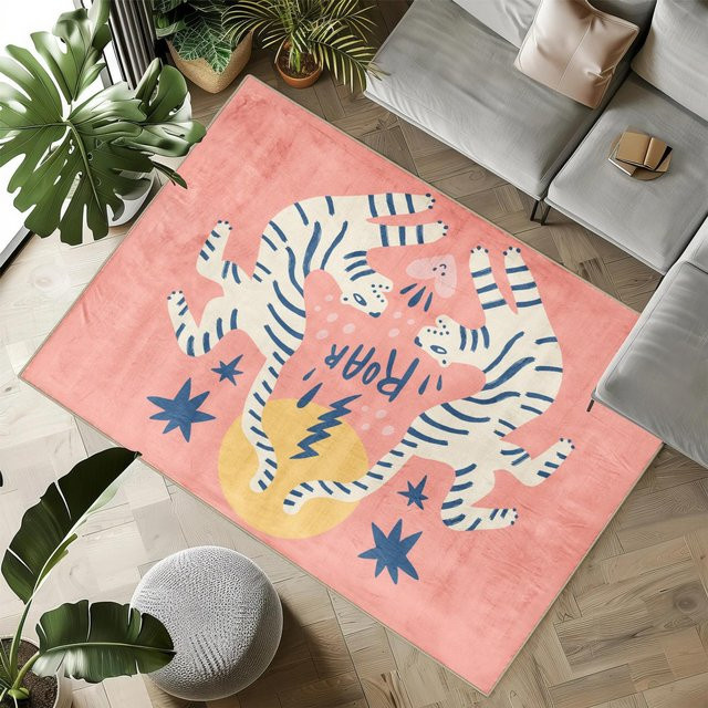 BC-Warm Home Rosa Tiger-Teppich mit Tiermotiv aus Polyester, rutschfest und waschbar, B: 160 cm, T: 230 cm - Bild 1