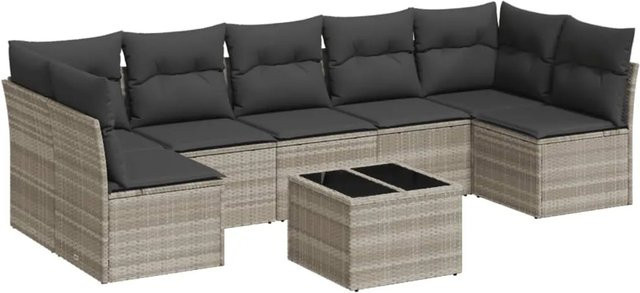 vidaXL 8-teilige Garten-Sofagarnitur in L-Form aus Polyrattan mit Kissen in Hellgrau - Bild 1