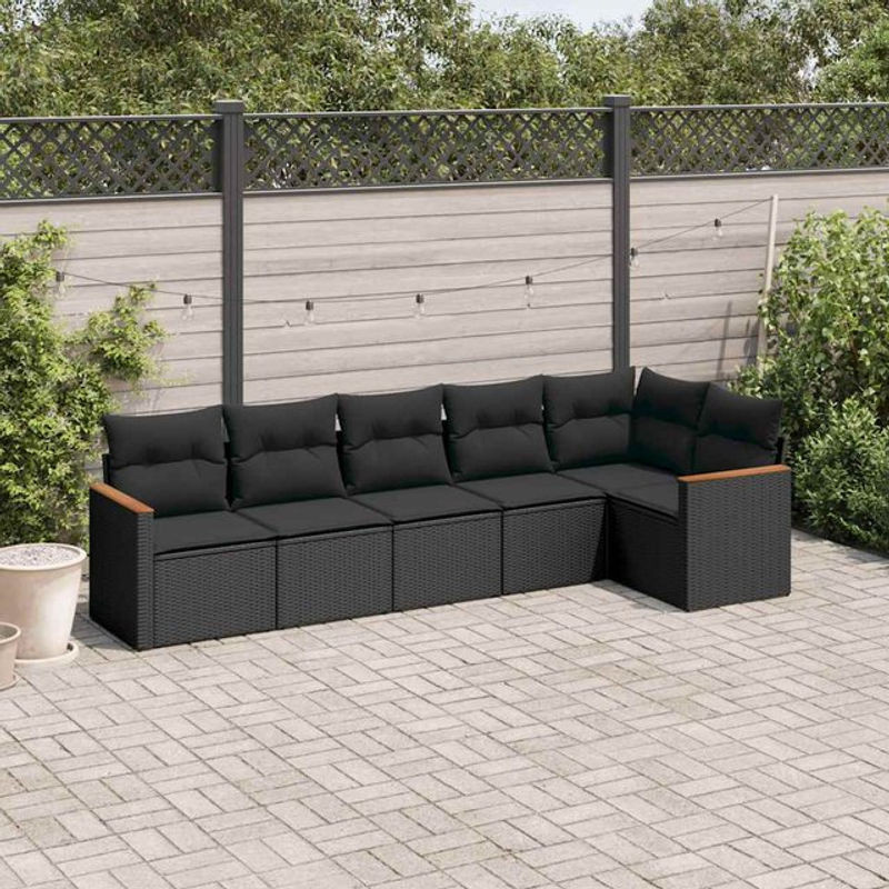 Vidaxl Gartenmöbel-Set aus Polyrattan mit Kissen, 6-teilig, Schwarz - Bild 1