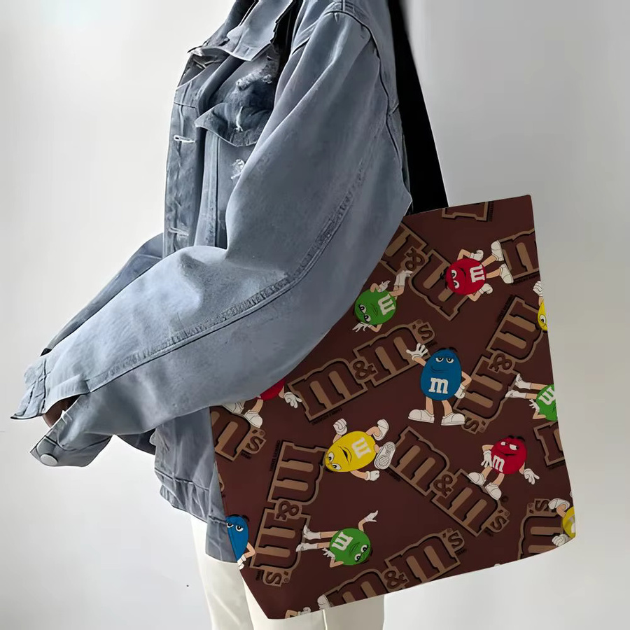 M Candy Cartoon Chocolate M Leinen-Shopper wiederverwendbare Einkaufstasche in Schwarz und Multicolour - Bild 4