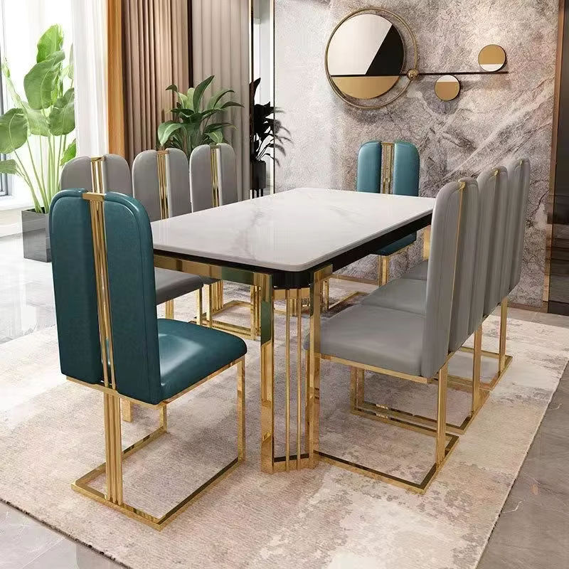DUTRIEUX Esstisch im nordischen Design mit Marmorplatte und Metallgestell in Weiß Glossy, rechteckig - Bild 2