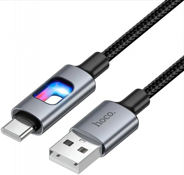 HOCO U144 USB-A auf USB-C Daten- und Ladekabel mit LED, 18W, Schwarz, Länge: 1,2 m - Bild 1