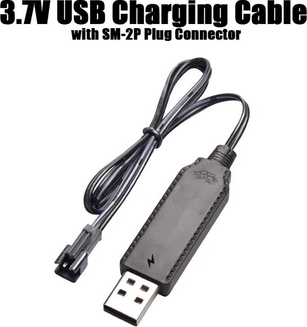 JCD USB Ladegerät Kabel für 3,7 V Lithium-Batterien in Schwarz mit USB-A und USB-C Anschluss für RC Autos, Flugzeuge und Quadcopter - Bild 1