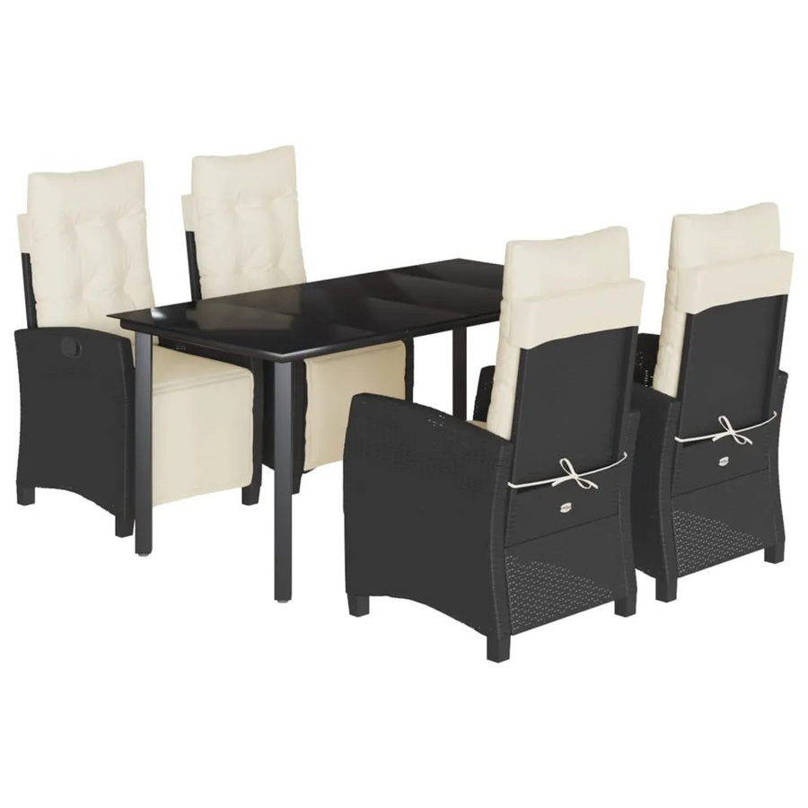 vidaXL 5-teilige Garten-Essgruppe aus Poly Rattan mit Kissen und Glastisch in Schwarz - Bild 2
