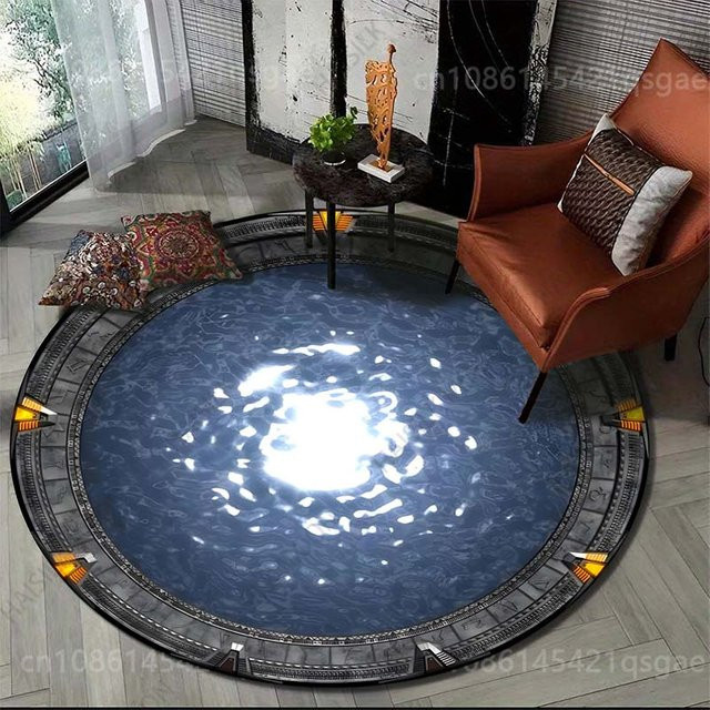 Rouxin eleven Runder Teppich 3D Interstellar Stargate Design in Blau, Anti-Rutsch Flanell Matte für Wohnzimmer, Schlafzimmer und Kinderzimmer, Durchmesser: 60 cm - Bild 1
