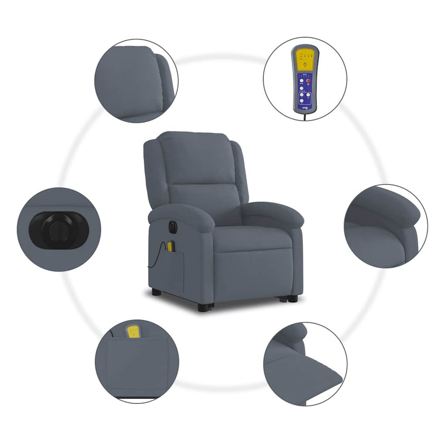 vidaXL Elektrischer Massagesessel mit Aufstehhilfe in Dunkelgrau aus Samt - Bild 5